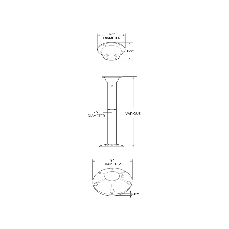 Hemlock™ Power Distribution Table Leg System Dimensions 1