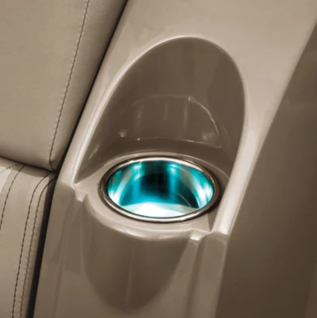 Zoomed image of glowing cup holder on boat RV